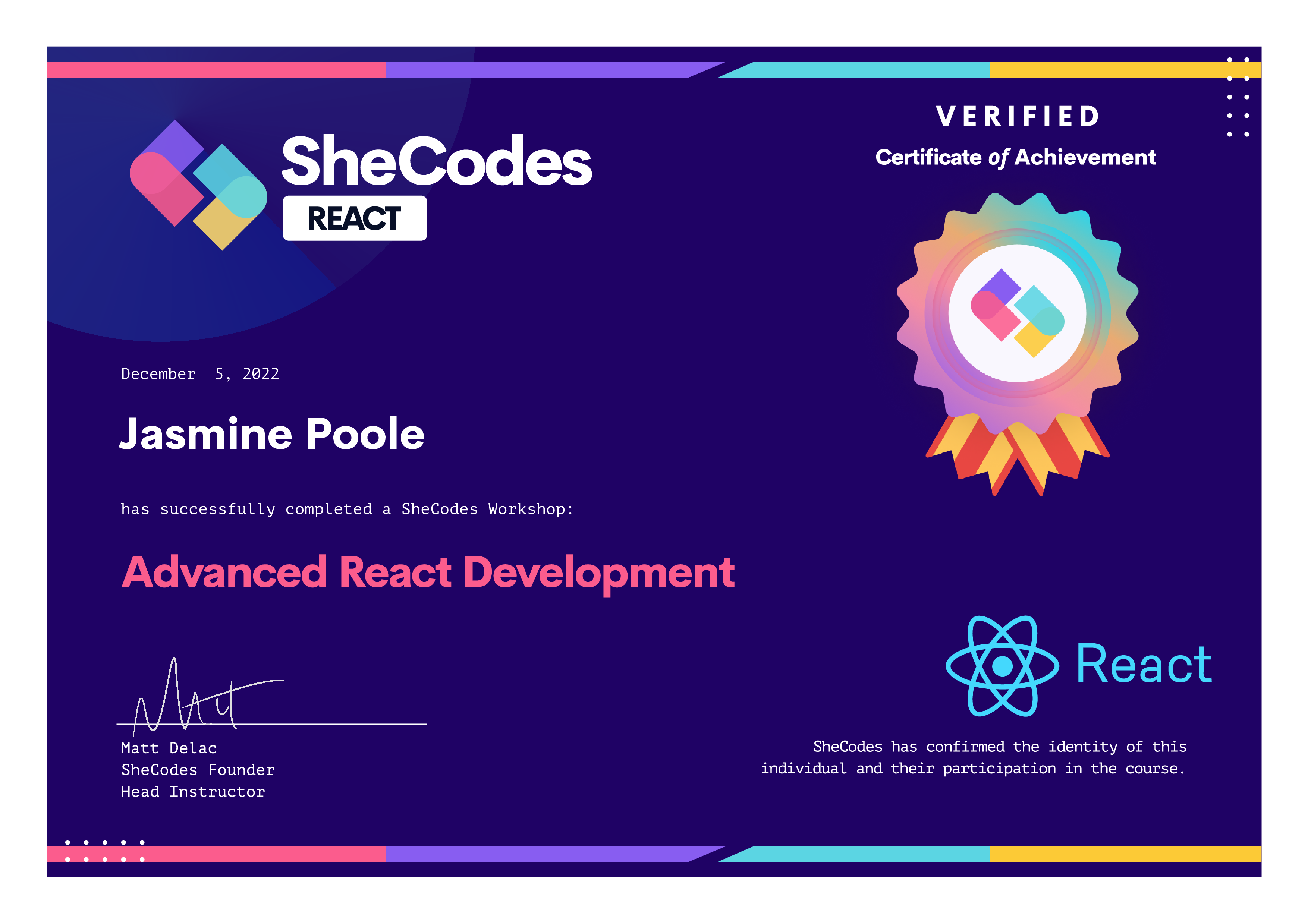 SheCodes Advanced React Development Certificate